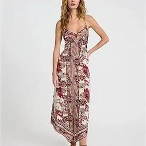 NWT Express Red and Cream Boho Floral Maxi Dress Size Small